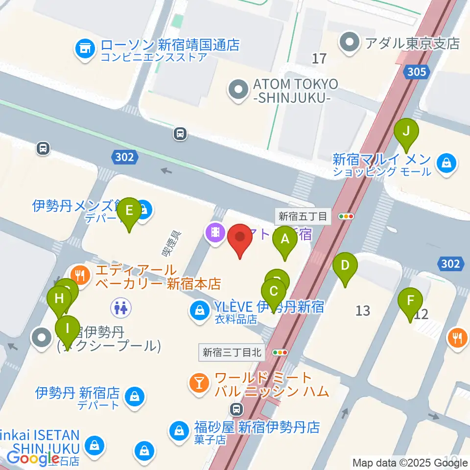 テアトル新宿周辺のカフェ一覧地図
