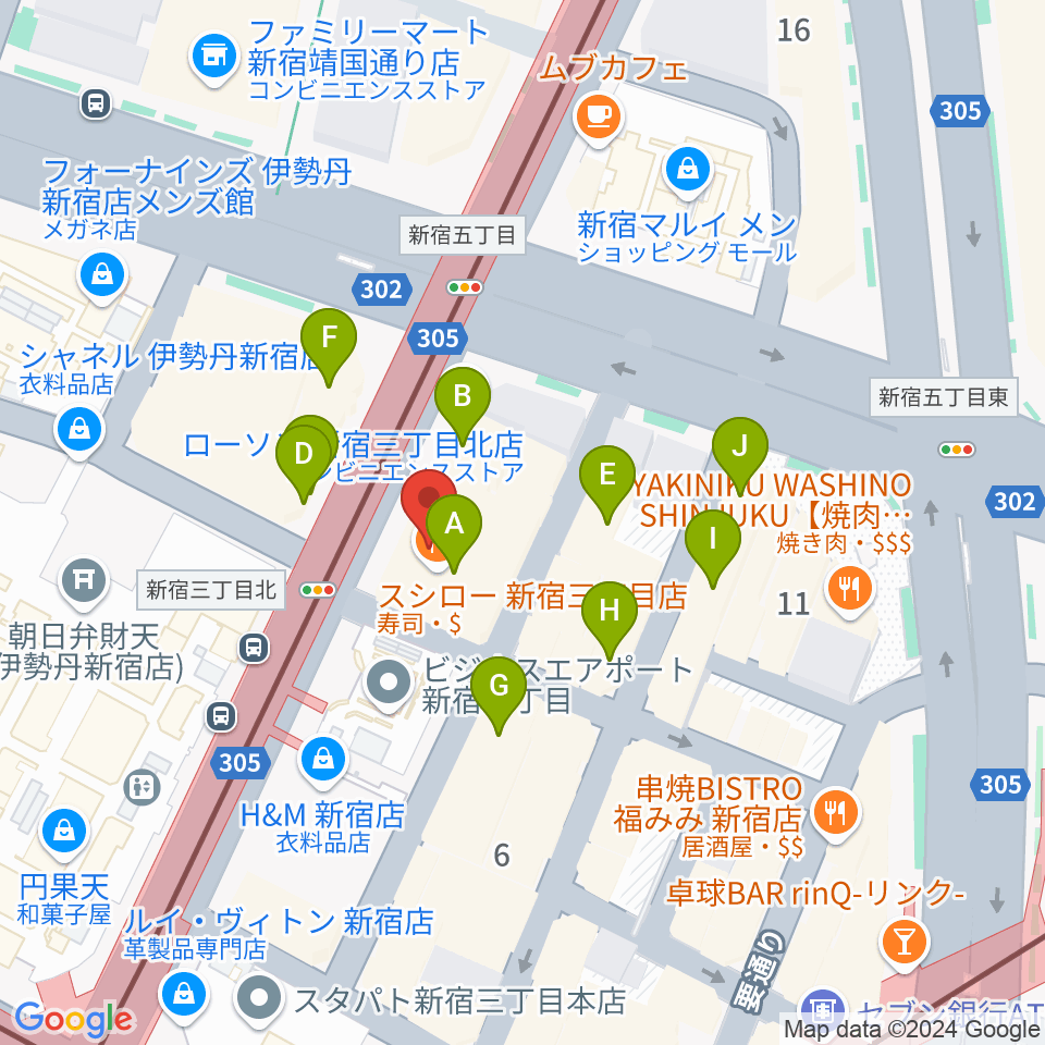 シネマート新宿周辺のカフェ一覧地図