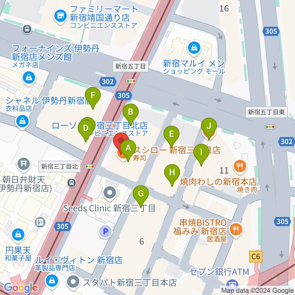 シネマート新宿周辺のカフェ一覧地図