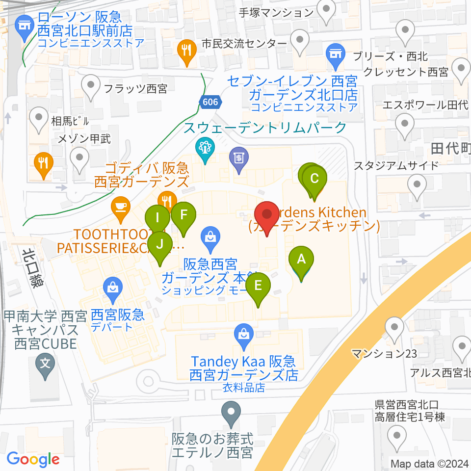 山野楽器 西宮ガーデンズ店周辺のカフェ一覧地図