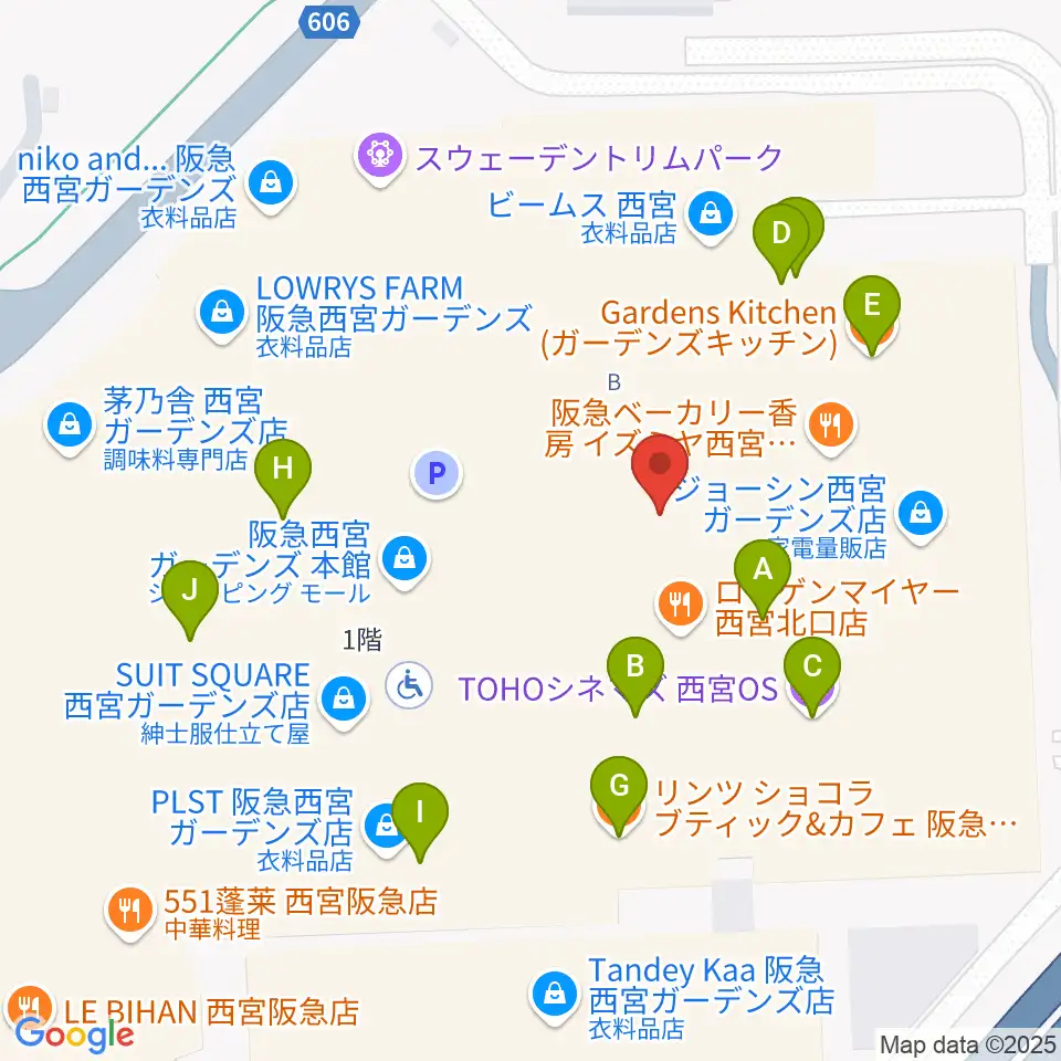 山野楽器 西宮ガーデンズ店周辺のカフェ一覧地図