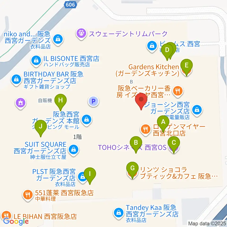 山野楽器 西宮ガーデンズ店周辺のカフェ一覧地図