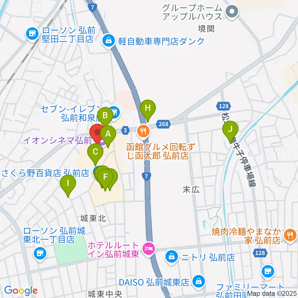 イオンシネマ弘前周辺のカフェ一覧地図