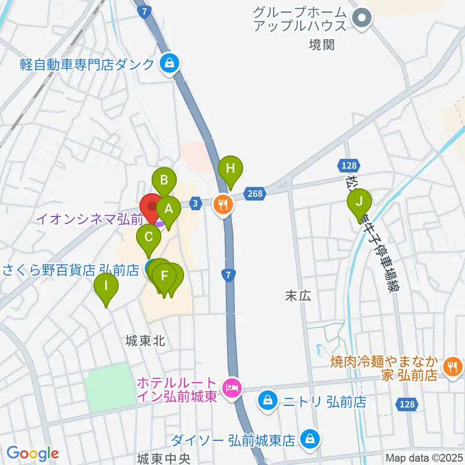 イオンシネマ弘前周辺のカフェ一覧地図