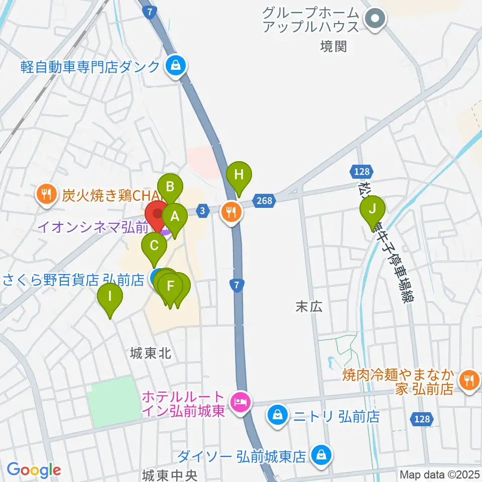 イオンシネマ弘前周辺のカフェ一覧地図