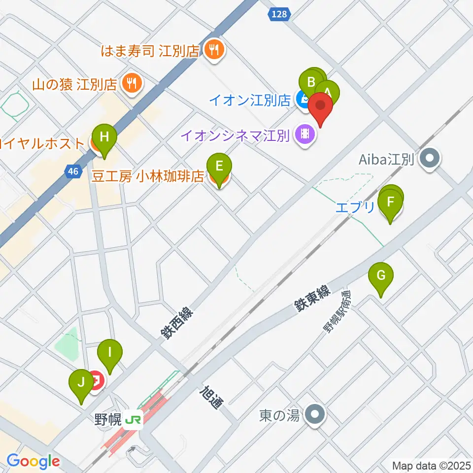 イオンシネマ江別周辺のカフェ一覧地図