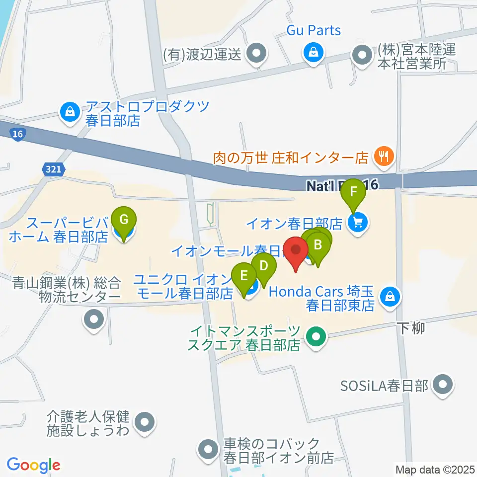 イオンシネマ春日部周辺のカフェ一覧地図
