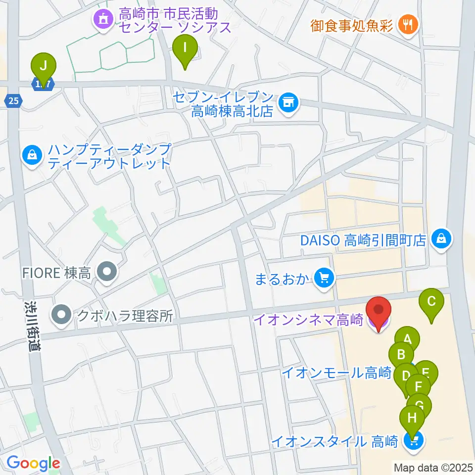 イオンシネマ高崎周辺のカフェ一覧地図