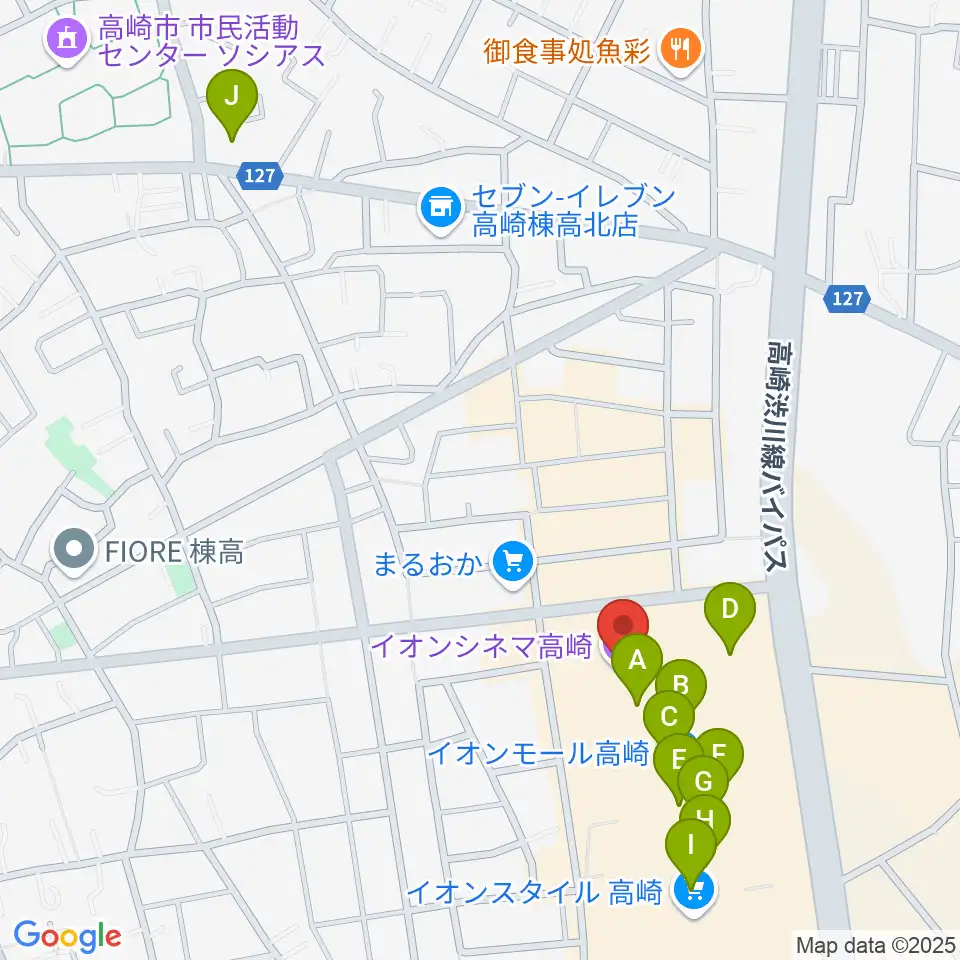 イオンシネマ高崎周辺のカフェ一覧地図