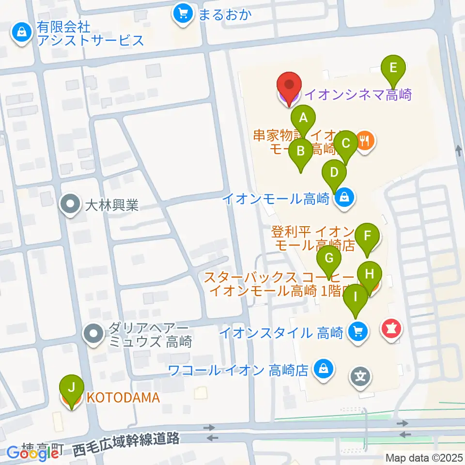 イオンシネマ高崎周辺のカフェ一覧地図