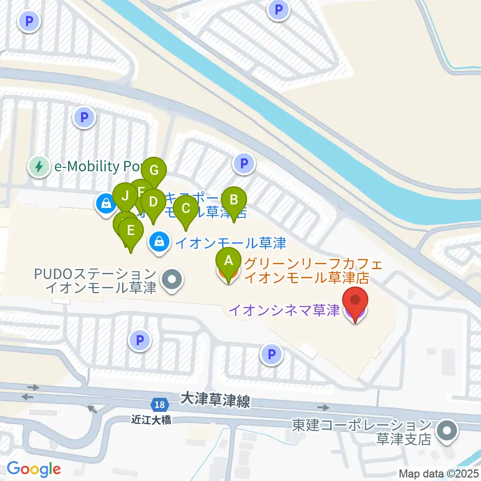 イオンシネマ草津周辺のカフェ一覧地図