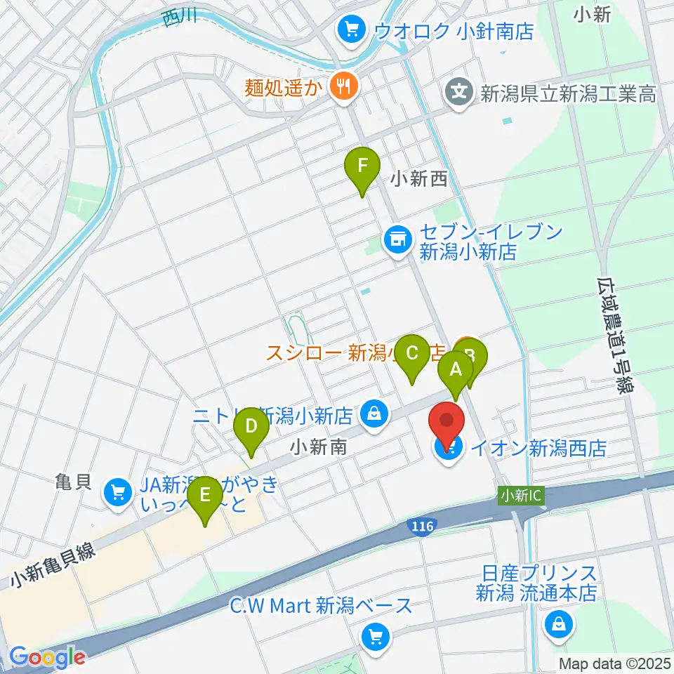 イオンシネマ新潟西周辺のカフェ一覧地図