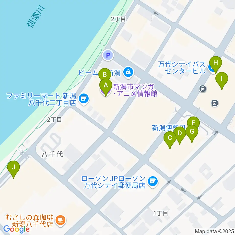T・ジョイ新潟万代周辺のカフェ一覧地図