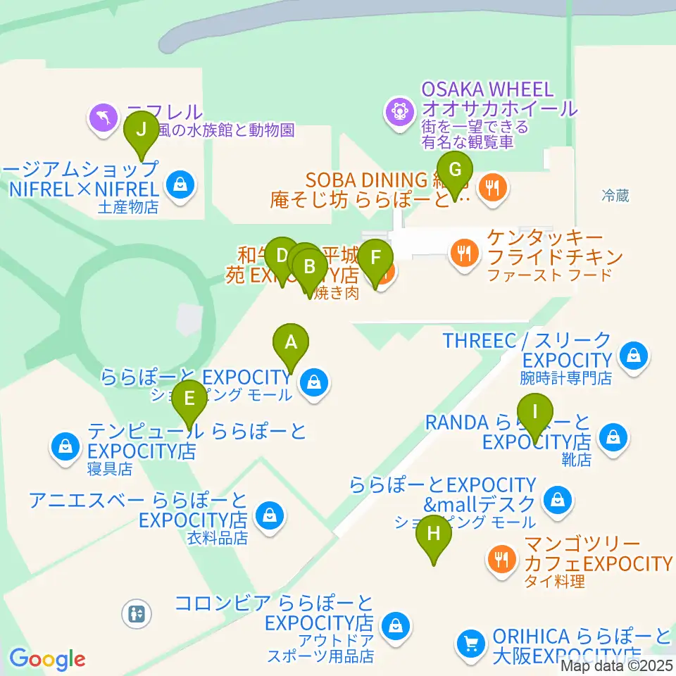 109シネマズ大阪エキスポシティ周辺のカフェ一覧地図