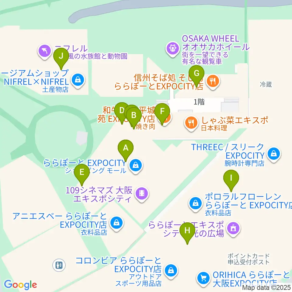 109シネマズ大阪エキスポシティ周辺のカフェ一覧地図