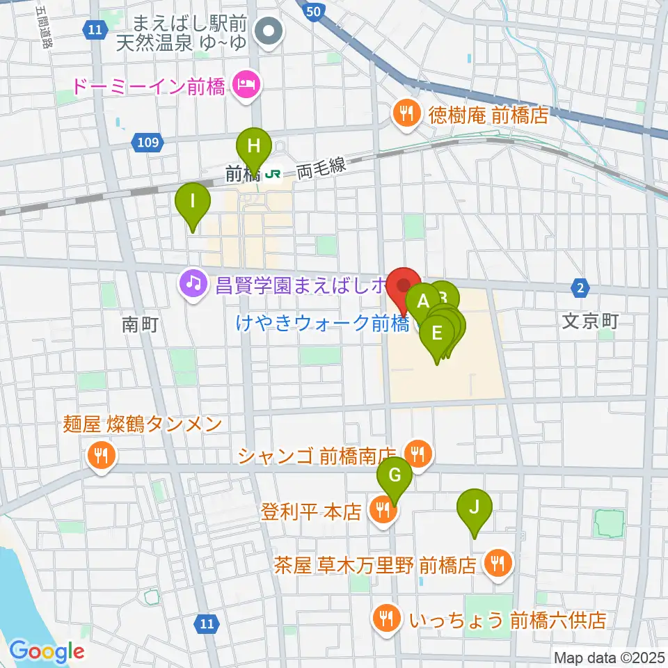 ローソン・ユナイテッドシネマ前橋周辺のカフェ一覧地図