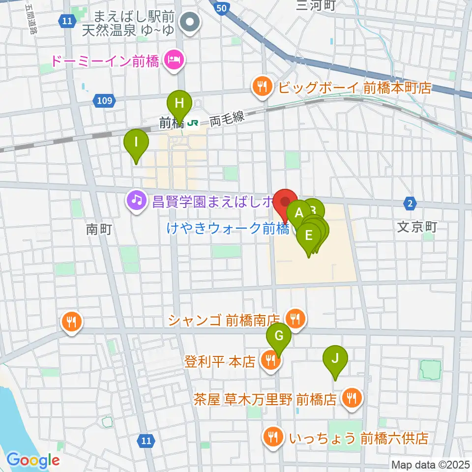 ローソン・ユナイテッドシネマ前橋周辺のカフェ一覧地図