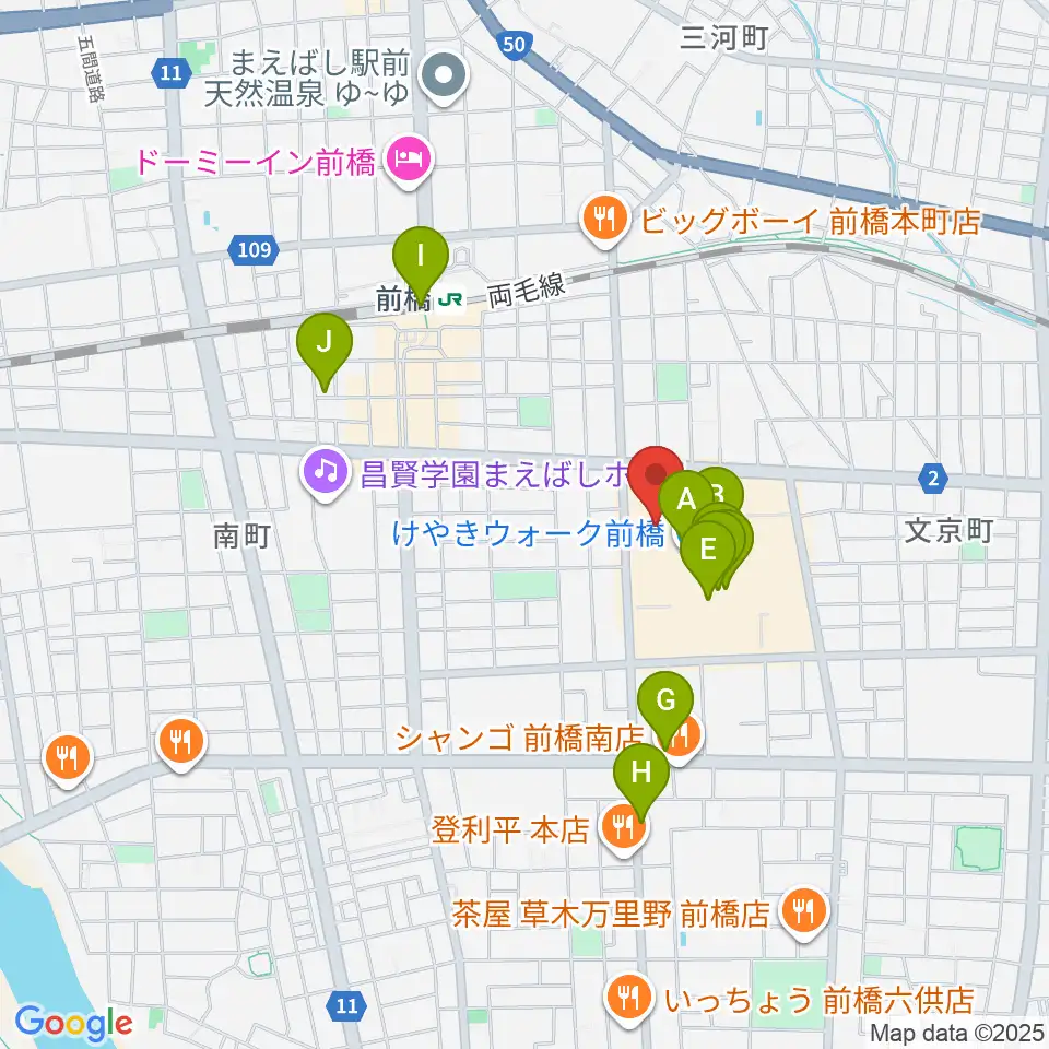 ローソン・ユナイテッドシネマ前橋周辺のカフェ一覧地図