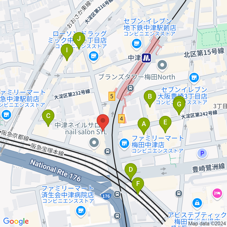 中津Step HALL周辺のカフェ一覧地図