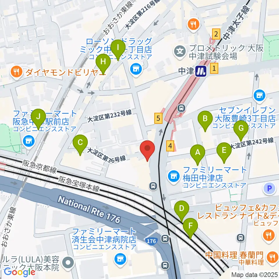 中津Step HALL周辺のカフェ一覧地図