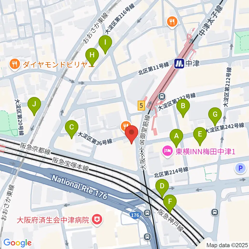 中津Step HALL周辺のカフェ一覧地図