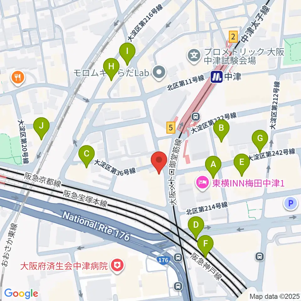 中津Step HALL周辺のカフェ一覧地図