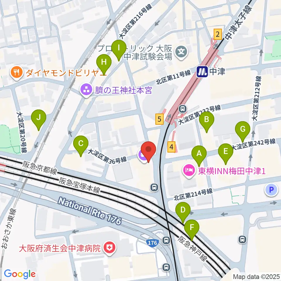 中津Step HALL周辺のカフェ一覧地図