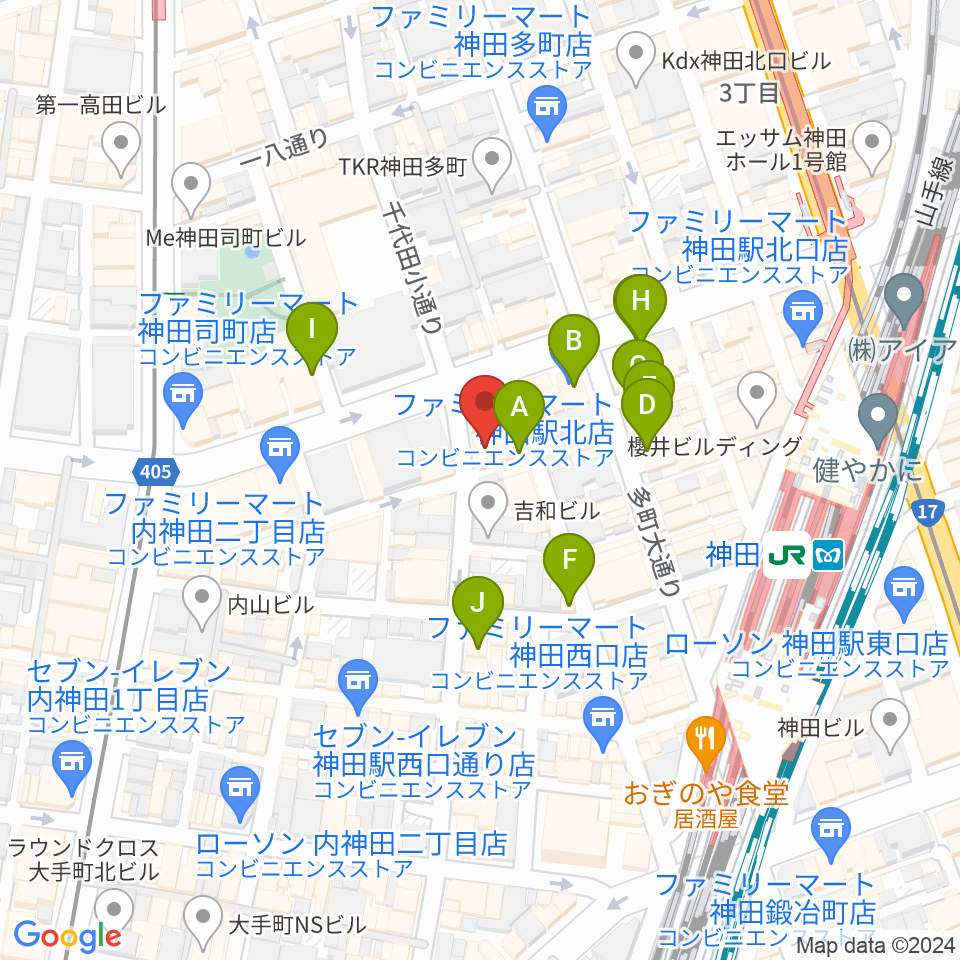 神田 音ステージ周辺のカフェ一覧地図