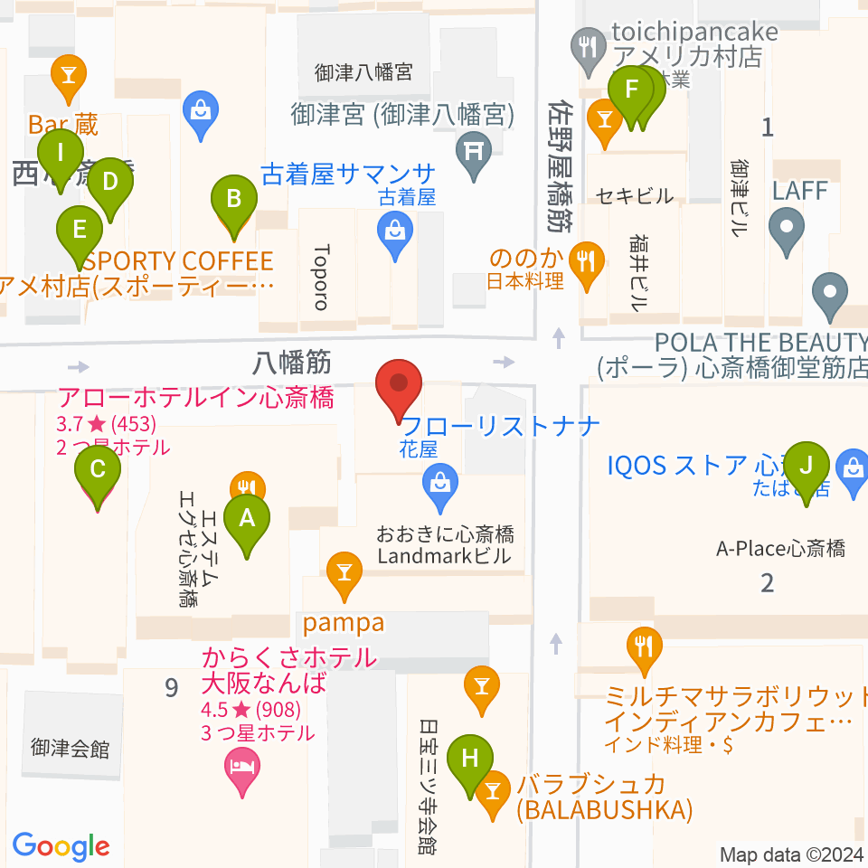 心斎橋 新神楽周辺のカフェ一覧地図