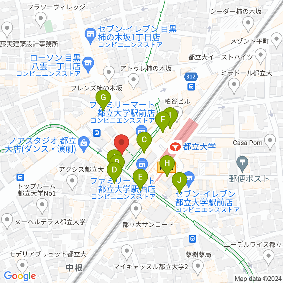 ピアノスタジオノア 都立大店周辺のカフェ一覧地図