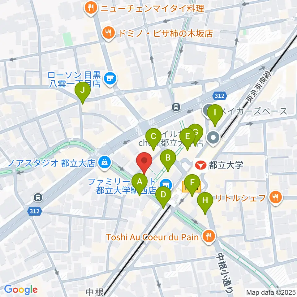 ピアノスタジオノア 都立大店周辺のカフェ一覧地図