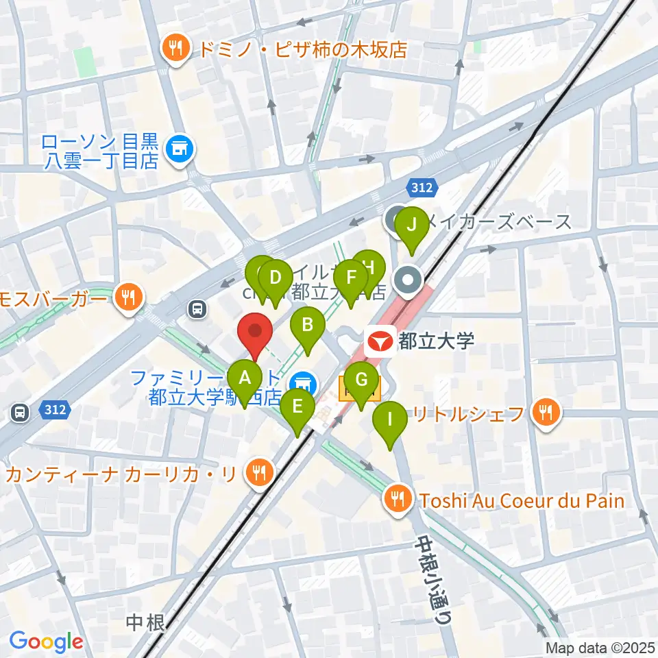 ピアノスタジオノア 都立大店周辺のカフェ一覧地図