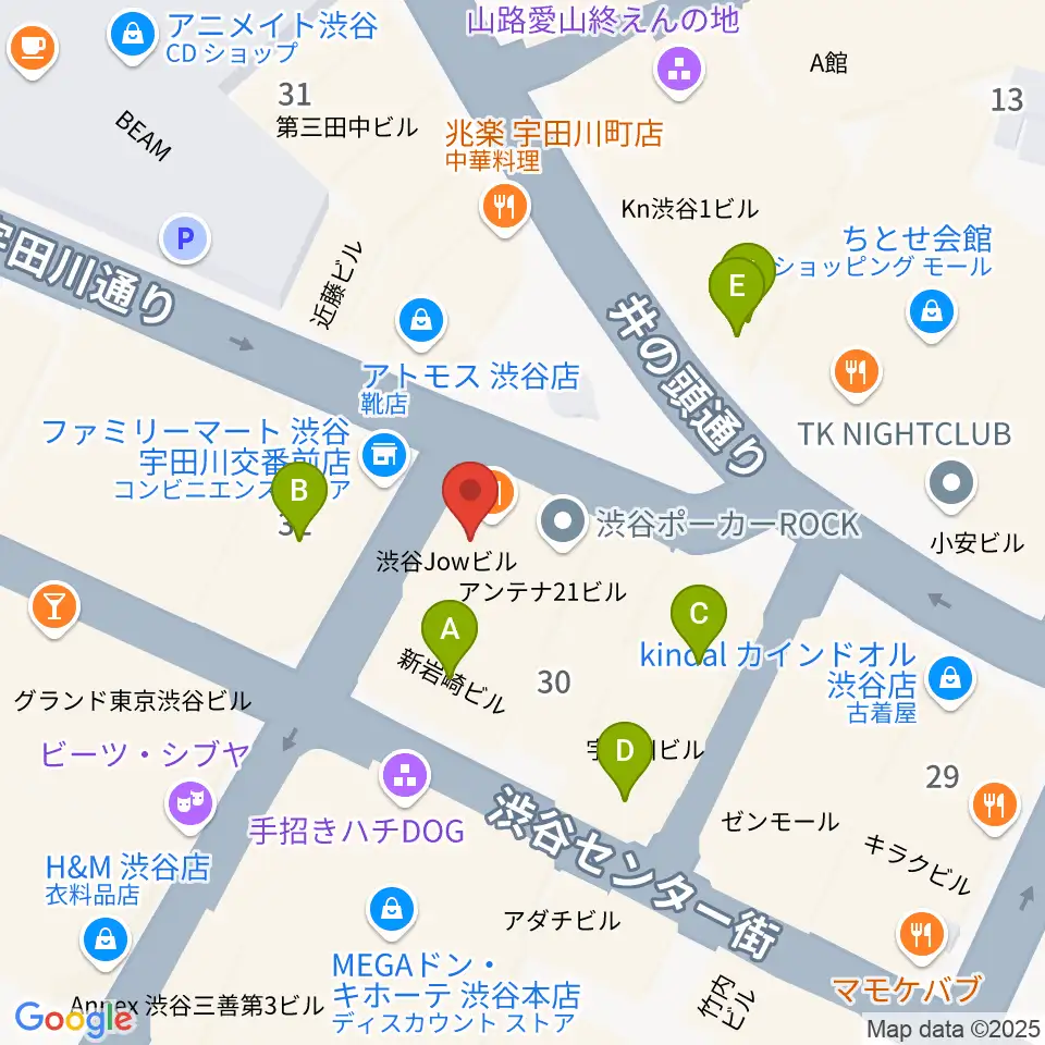 渋谷Club Malcolm周辺のカフェ一覧地図