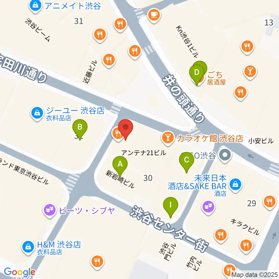 渋谷Club Malcolm周辺のカフェ一覧地図