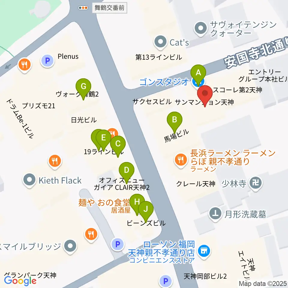 福岡ゴンスタジオ周辺のカフェ一覧地図