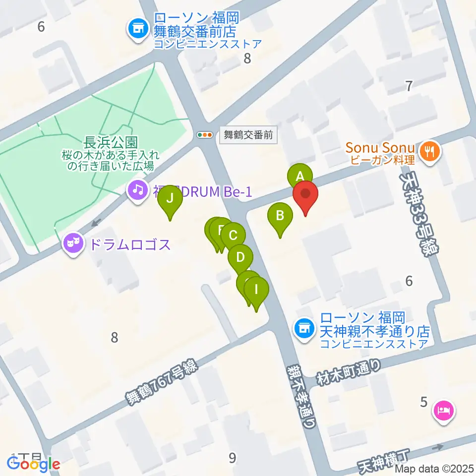 福岡ゴンスタジオ周辺のカフェ一覧地図