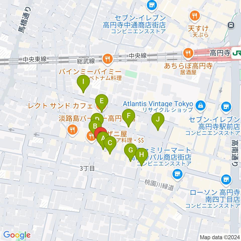 高円寺Knock周辺のカフェ一覧地図