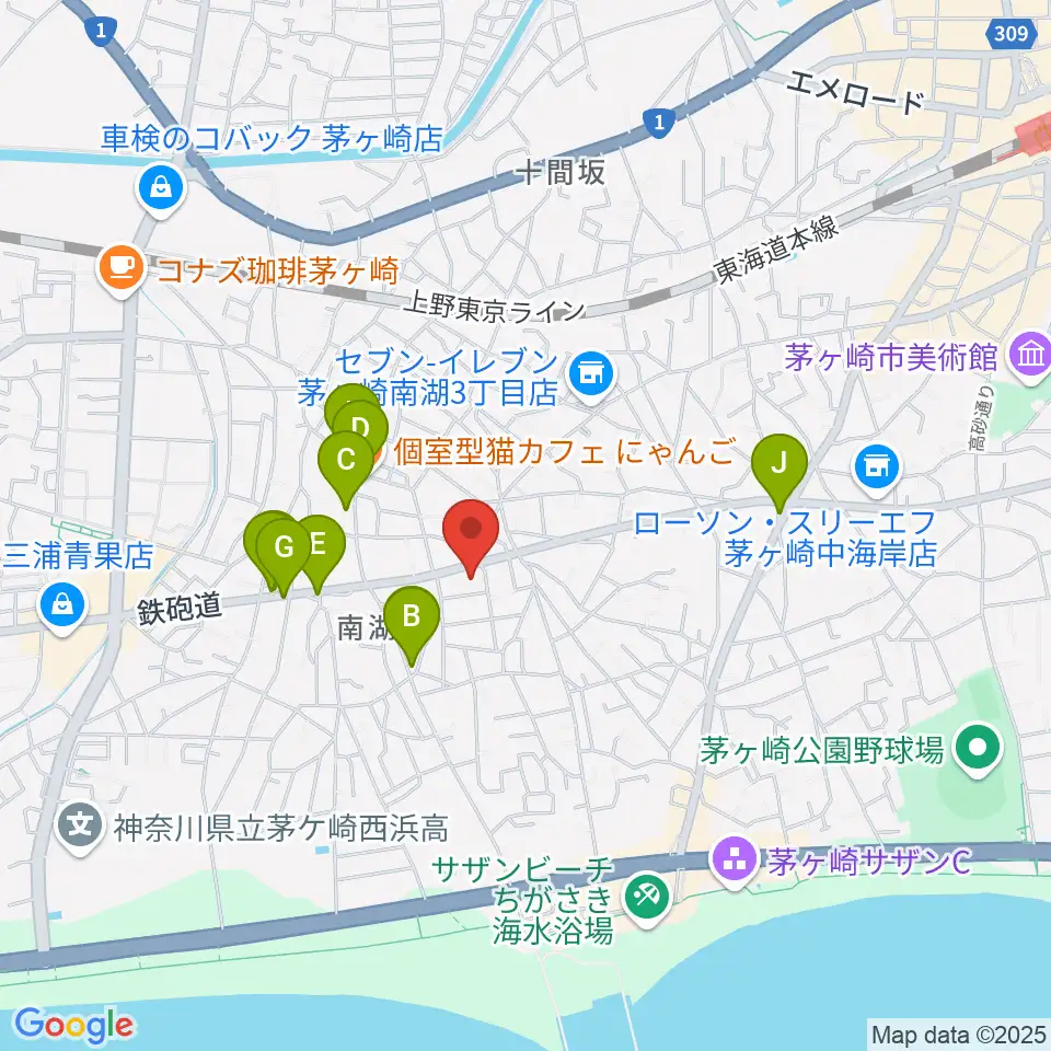 内田音楽教室周辺のカフェ一覧地図