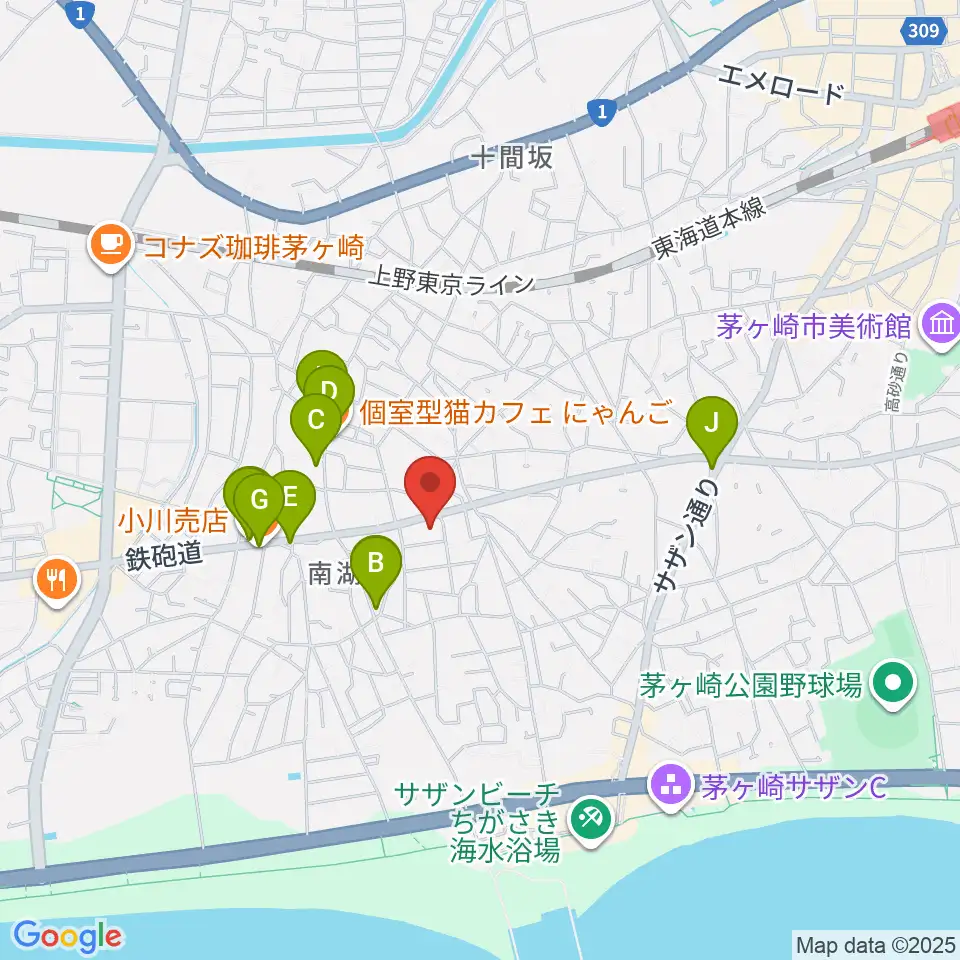内田音楽教室周辺のカフェ一覧地図