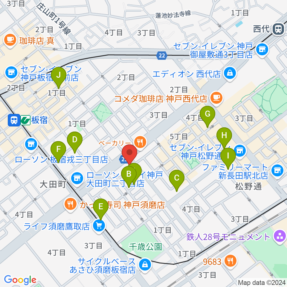 KOBEらぼポルカ周辺のカフェ一覧地図