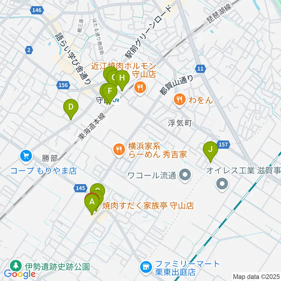 守山ギター道場周辺のカフェ一覧地図