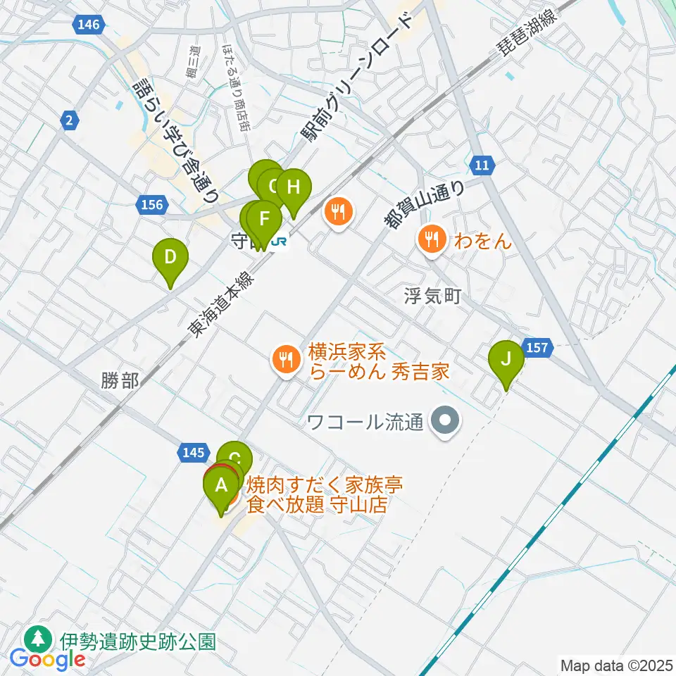 守山ギター道場周辺のカフェ一覧地図