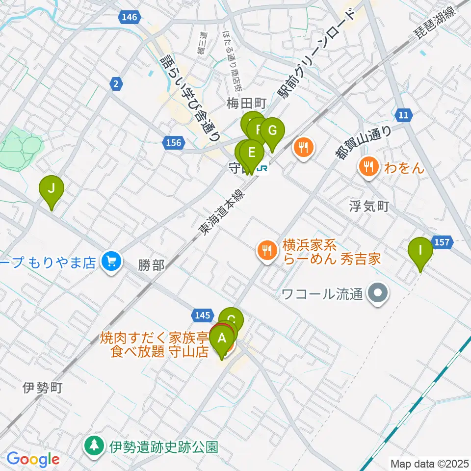 守山ギター道場周辺のカフェ一覧地図