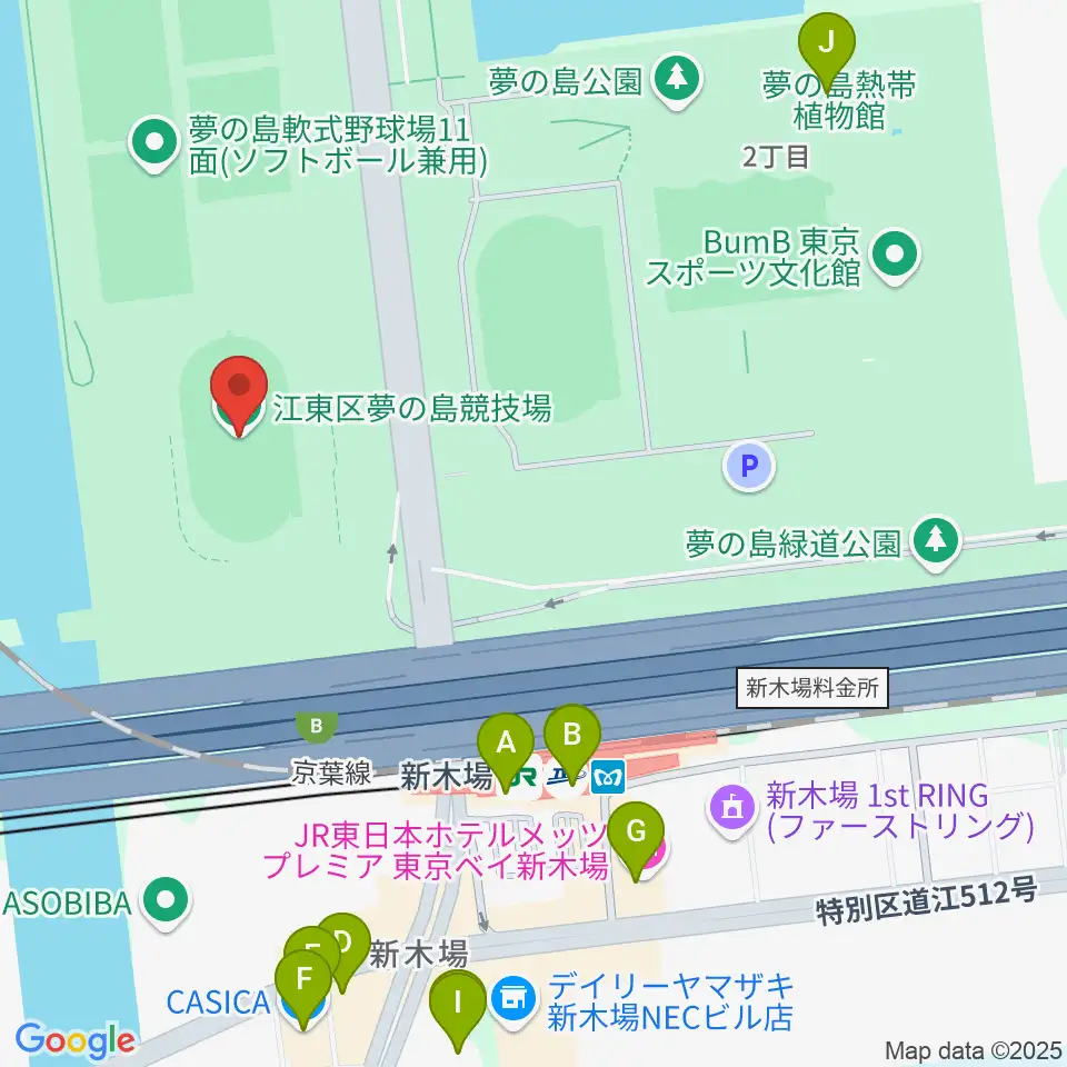 江東区夢の島競技場周辺のカフェ一覧地図