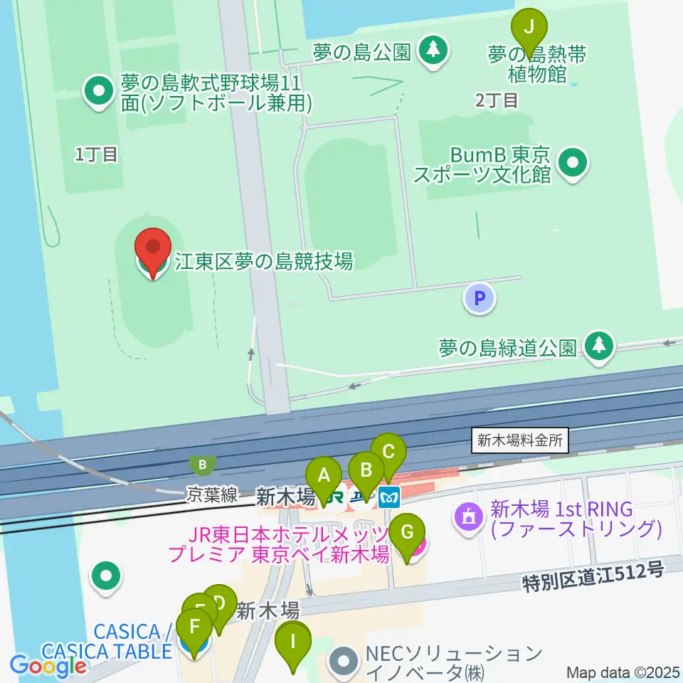 江東区夢の島競技場周辺のカフェ一覧地図