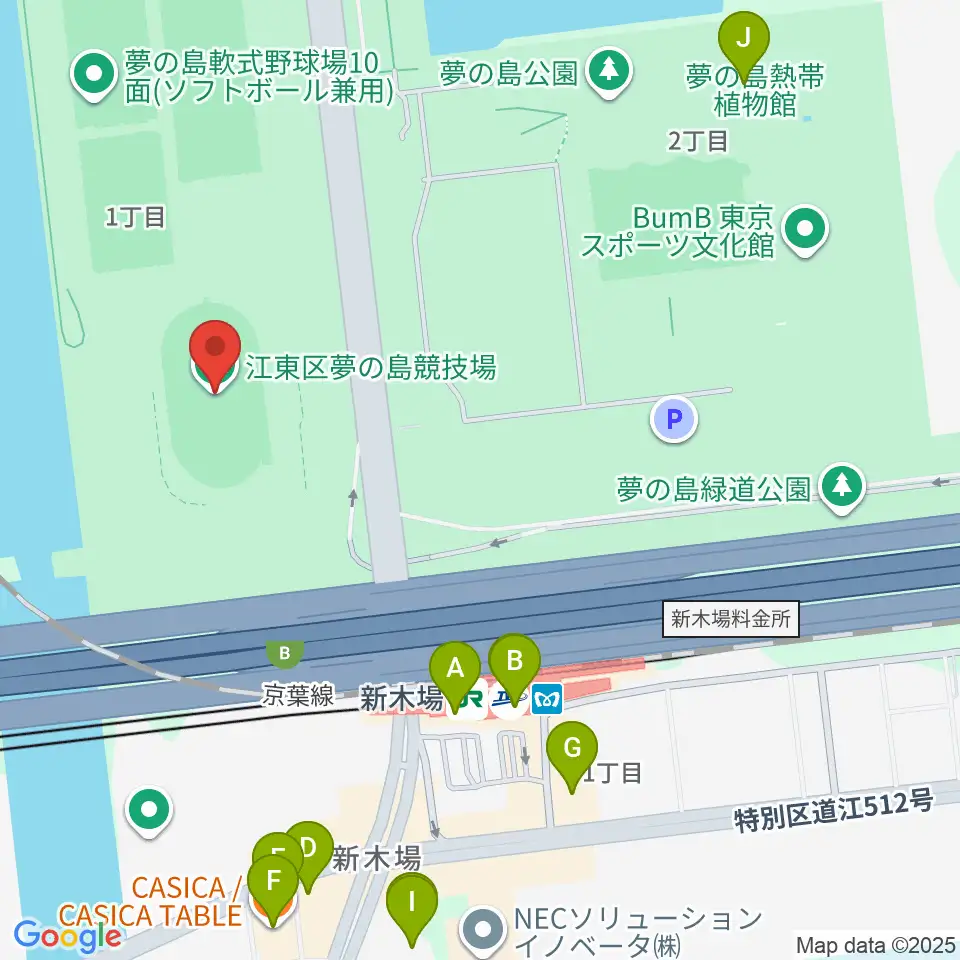 江東区夢の島競技場周辺のカフェ一覧地図