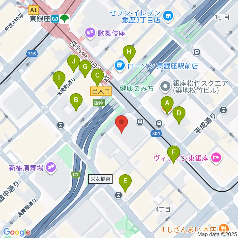 東劇周辺のカフェ一覧地図