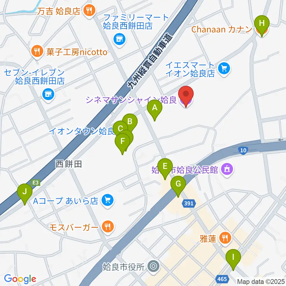 シネマサンシャイン姶良周辺のカフェ一覧地図