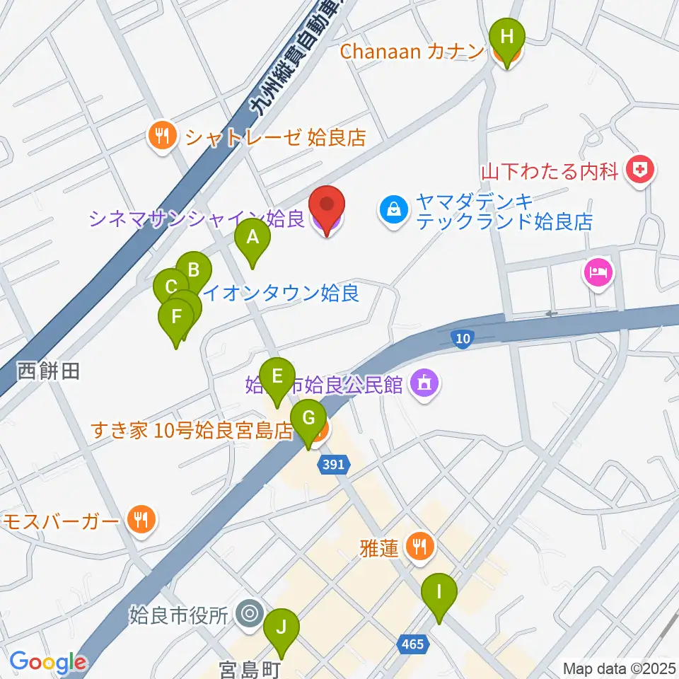 シネマサンシャイン姶良周辺のカフェ一覧地図