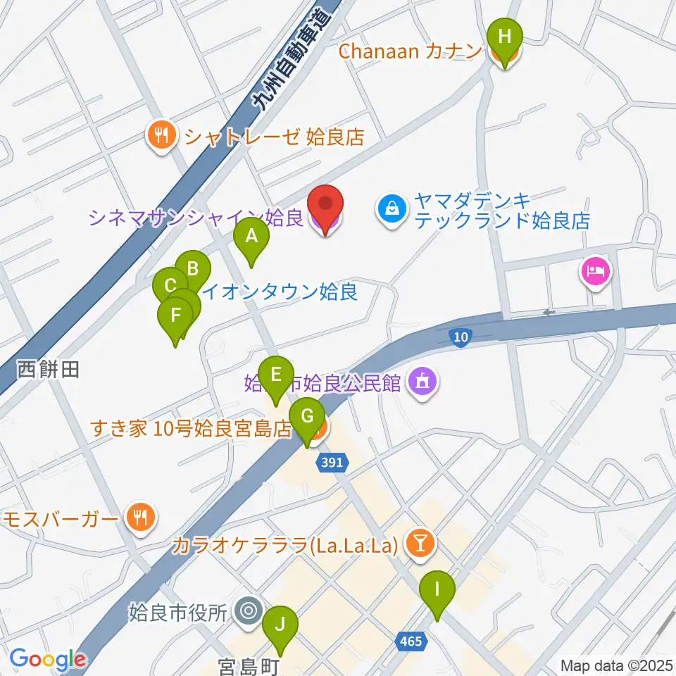 シネマサンシャイン姶良周辺のカフェ一覧地図